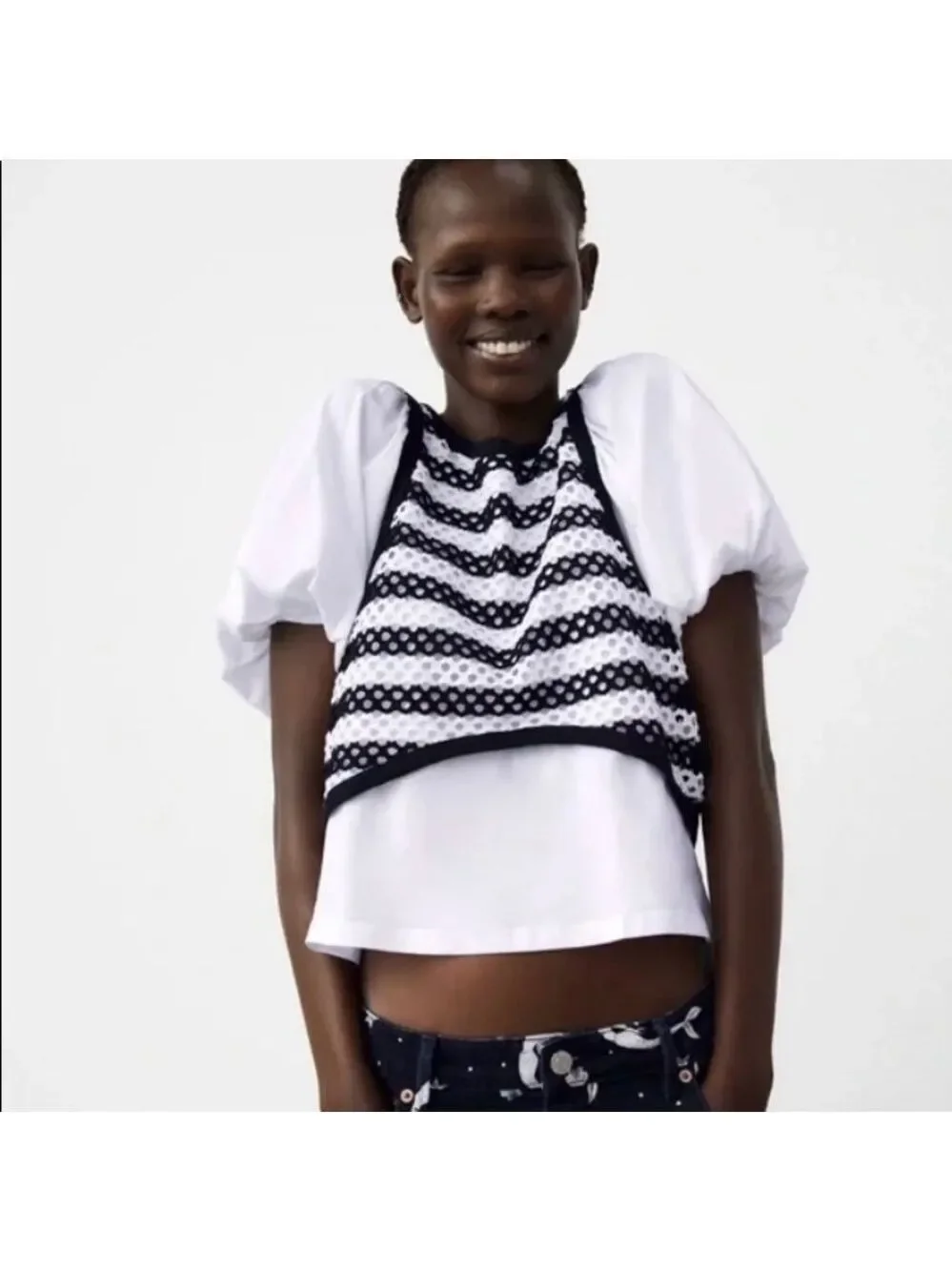 ZARA 2 in 1 Combination Short Balloon Sleeves Top w/ Vest. - Picture 1 of 12